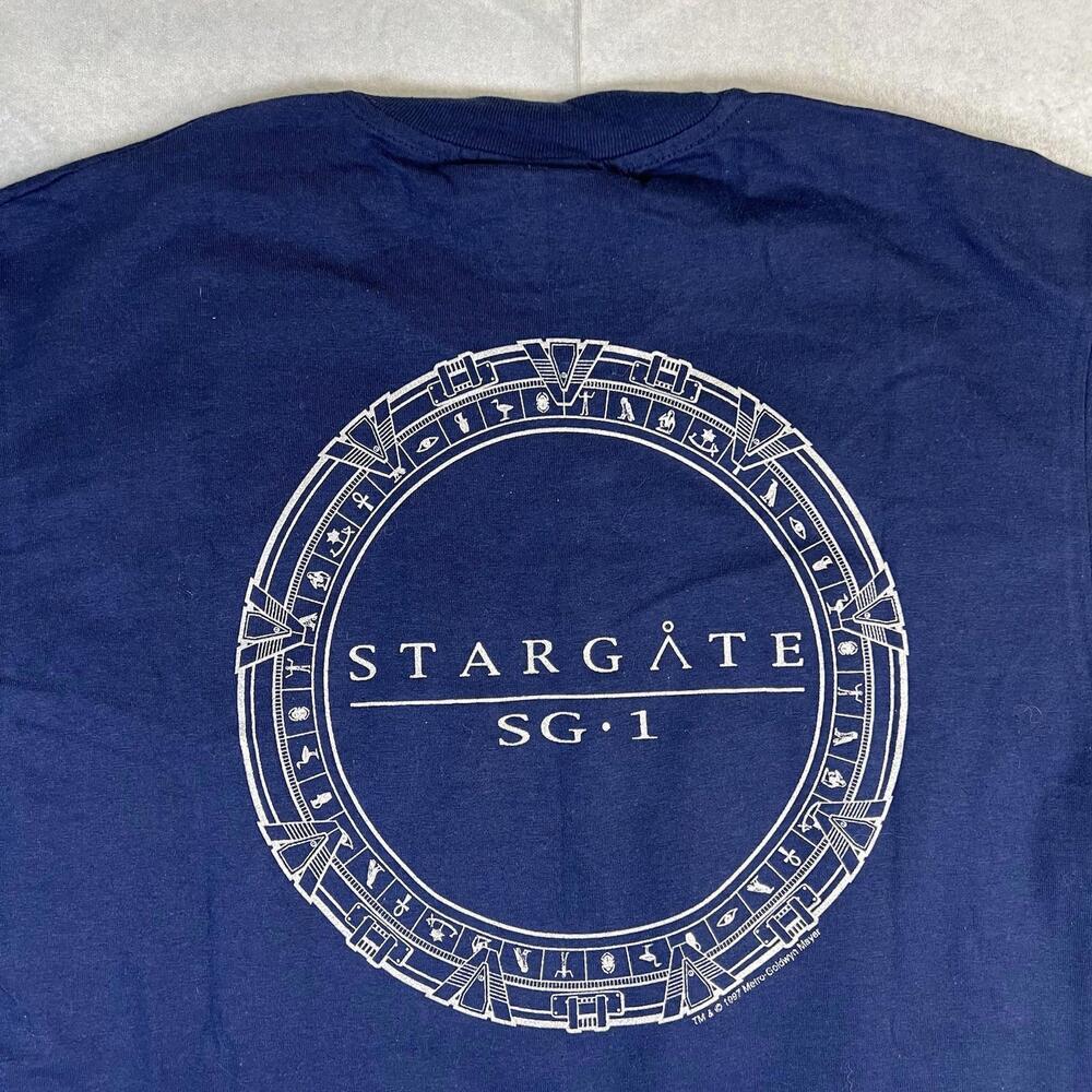 Vintage 90s Stargate SG-1 T Shirt Mens Large Navy Metro Goldwyn Mayer MGM 1997